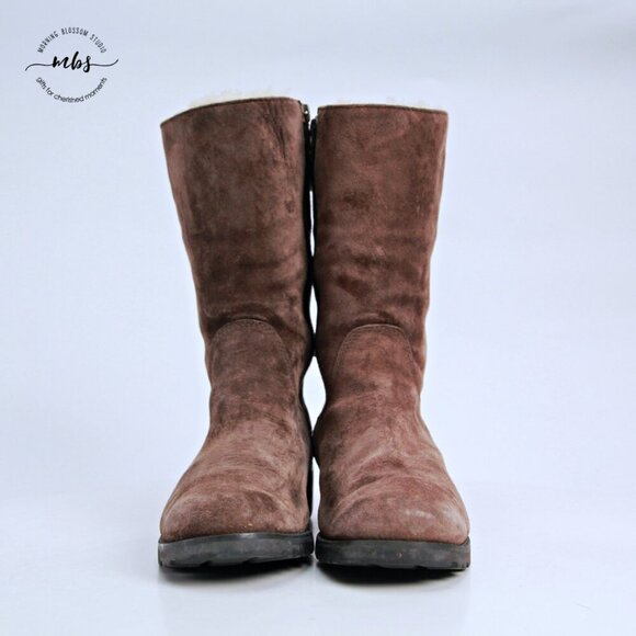 UGG Australia Maddison Mid Calf Side Zip Buckle Suede Boots Brown Women 7 - Picture 3 of 15